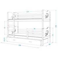 Detská poschodová posteľ so zásuvkou MAX R - 160x80 cm - ružová / borovica - motýle