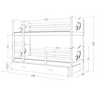 Detská poschodová posteľ so zásuvkou MAX R - 190x80 cm - ružová / borovica - motýle