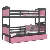 Detská poschodová posteľ so zásuvkou MATTEO - 160x80 cm - ružovo-šedá