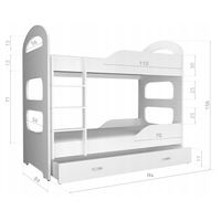 Detská poschodová posteľ Dominik so zásuvkou BIELA - 190x80 cm
