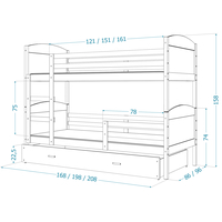 Detská poschodová posteľ so zásuvkou MATTEO - 160x80 cm - biela