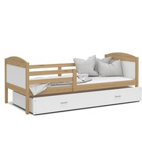 Detská posteľ so zásuvkou MATTEO - 160x80 cm - biela / borovica