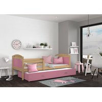 Detská posteľ s prístelkou MATTEO 2 - 200x90 cm - ružová / borovica