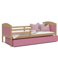 Detská posteľ so zásuvkou MATTEO - 200x90 cm - ružová / borovica