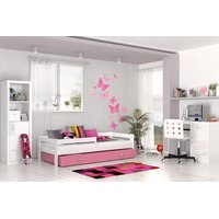 Detská posteľ so zásuvkou HUGO V - 160x80 cm - ružovo-biela