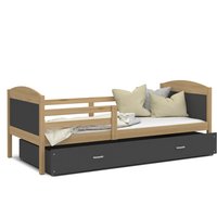 Detská posteľ so zásuvkou MATTEO - 160x80 cm - sivá / borovica