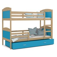 Detská poschodová posteľ so zásuvkou MATTEO - 190x80 cm - modrá / borovica