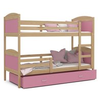 Detská poschodová posteľ so zásuvkou MATTEO - 160x80 cm - ružová / borovica
