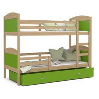 Detská poschodová posteľ so zásuvkou MATTEO - 160x80 cm - zelená / borovica