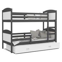 Detská poschodová posteľ s prístelkou MATTEO - 190x80 cm - bielo-šedá