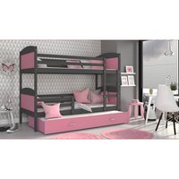 Detská poschodová posteľ s prístelkou MATTEO - 190x80 cm - ružovo-šedá