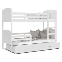 Detská poschodová posteľ s prístelkou MATTEO - 190x80 cm - biela