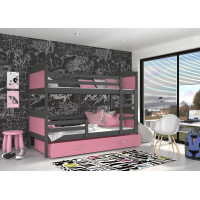 Detská poschodová posteľ so zásuvkou MATTEO - 190x80 cm - ružovo-šedá