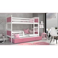 Detská poschodová posteľ s prístelkou MATTEO - 200x90 cm - ružovo-biela
