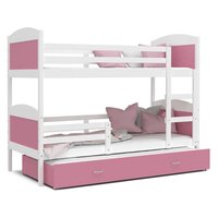 Detská poschodová posteľ s prístelkou MATTEO - 190x80 cm - ružovo-biela