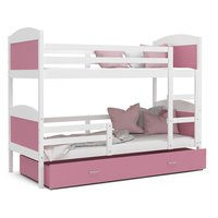 Detská poschodová posteľ so zásuvkou MATTEO - 200x90 cm - ružovo-biela
