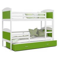 Detská poschodová posteľ s prístelkou MATTEO - 200x90 cm - zeleno-biela