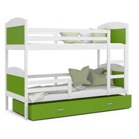 Detská poschodová posteľ so zásuvkou MATTEO - 200x90 cm - zeleno-biela