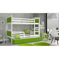 Detská poschodová posteľ s prístelkou MATTEO - 200x90 cm - zeleno-biela