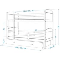 Detská poschodová posteľ so zásuvkou MATTEO - 190x80 cm - ružová / borovica