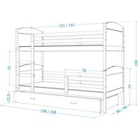 Detská poschodová posteľ s prístelkou MATTEO - 200x90 cm - ružová / borovica