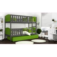 Detská poschodová posteľ so zásuvkou TAMI Q - 190x80 cm - zeleno-šedá