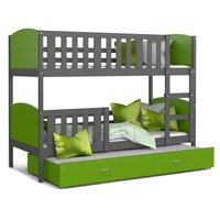 Detská poschodová posteľ s prístelkou TAMI Q - 200x90 cm - zeleno-šedá