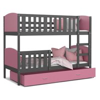 Detská poschodová posteľ so zásuvkou TAMI Q - 190x80 cm - ružovo-šedá