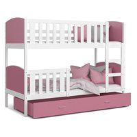 Detská poschodová posteľ so zásuvkou TAMI Q - 200x90 cm - ružovo-biela
