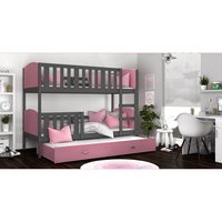 Detská poschodová posteľ s prístelkou TAMI Q - 200x90 cm - ružovo-šedá