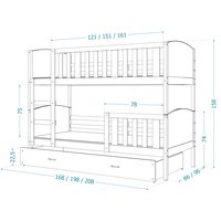 Detská poschodová posteľ so zásuvkou TAMI Q - 200x90 cm - šedá