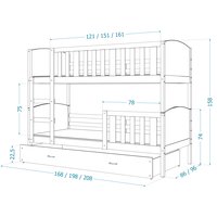 Detská poschodová posteľ so zásuvkou TAMI Q - 200x90 cm - ružovo-biela