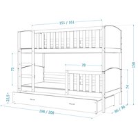 Detská poschodová posteľ s prístelkou TAMI Q - 200x90 cm - šedo-biela