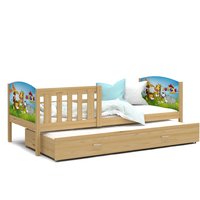 Detská posteľ s prístelkou TAMI R2 - 190x80 cm - JUNGLE ANIMALS - dekor borovica