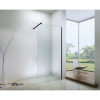 Kúpeľňová pevná zástena WALK-IN 110 cm - čierna - číre sklo