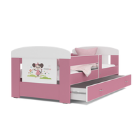 Detská posteľ so zásuvkou PHILIP - 180x80 cm - ružová / myška