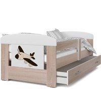 Detská posteľ so zásuvkou PHILIP - 140x80 cm - sonoma / lietadielko