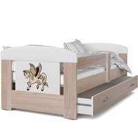 Detská posteľ so zásuvkou PHILIP - 140x80 cm - sonoma / jednorožec