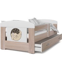 Detská posteľ so zásuvkou PHILIP - 140x80 cm - sonoma / medveď a mesiac