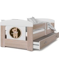 Detská posteľ so zásuvkou PHILIP - 140x80 cm - sonoma / medvedík