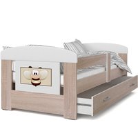 Detská posteľ so zásuvkou PHILIP - 160x80 cm - sonoma / včielka