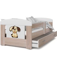 Detská posteľ so zásuvkou PHILIP - 140x80 cm - sonoma / psík