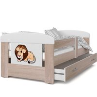 Detská posteľ so zásuvkou PHILIP - 140x80 cm - sonoma / levíček