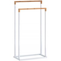 Stojan na uteráky - 2 ramenný - biely s bambusom