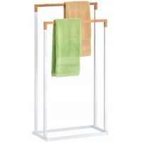 Stojan na uteráky - 2 ramenný - biely s bambusom