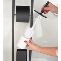 Držiak toaletného papiera s WC štetkou - čierny s chlopňou