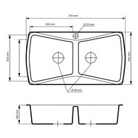 Kuchynský dvojitý granitový drez DOUBLE - 79,5 x 49,5 cm - tmavo béžový