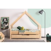 Detská domčeková posteľ so zásuvkou z masívu LOCA A - 200x90 cm