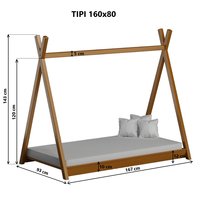 Detská posteľ teepee SAM - 160x80 cm - 10 farieb