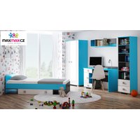 Rohová šatníková skriňa s policami a tyčou na ramienka - BLUE - vysoký lesk